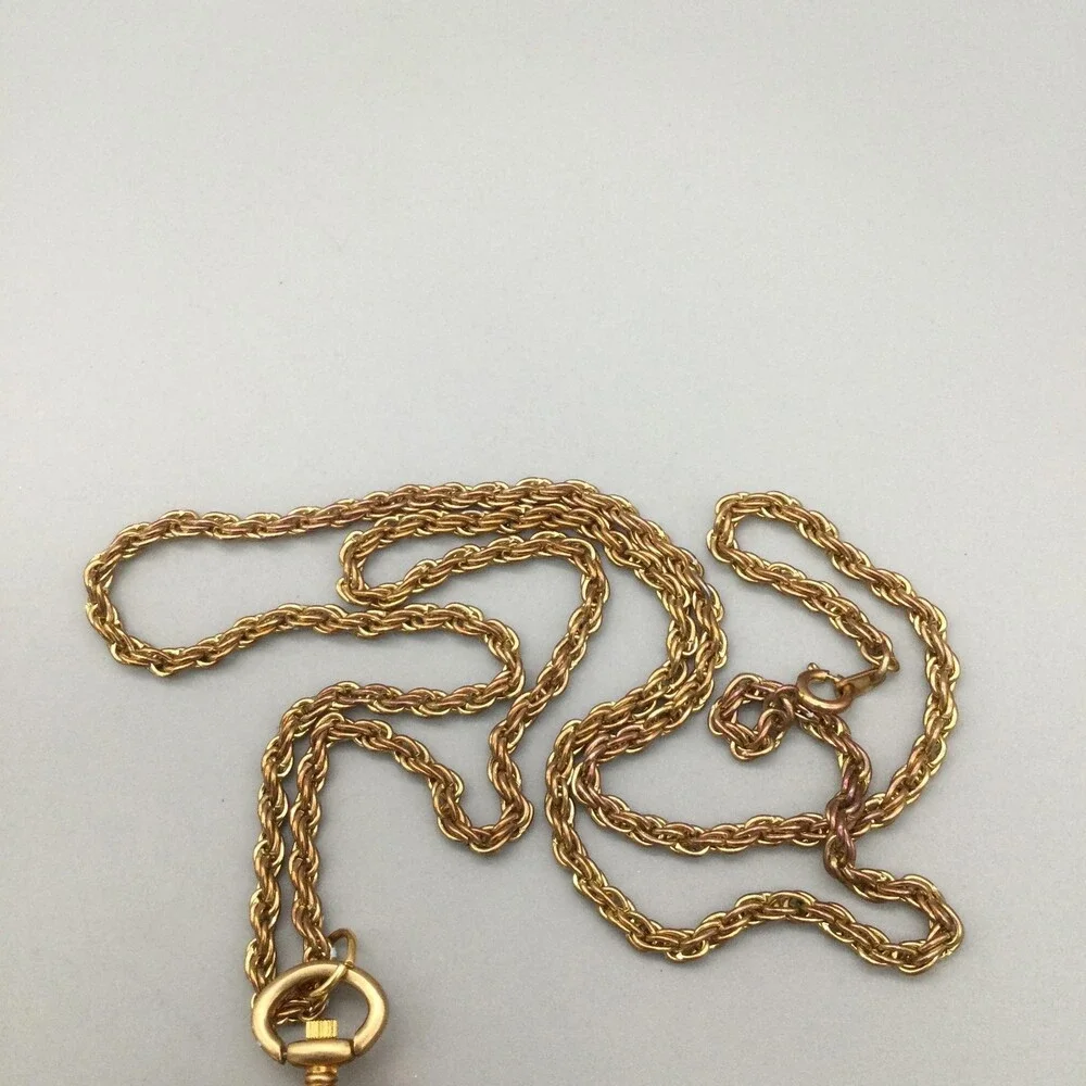 VGII Heart Pendant Watch Necklace Womens 29mm Gold Tone White Dial New Battery